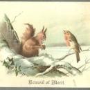 Victorian Reward of Merit with Squirrel and Bird with Winter Landscape