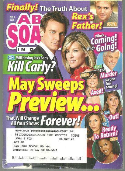 ABC Soaps in Depth Magazine May 4, 2009 May Sweeps Preview On Cover