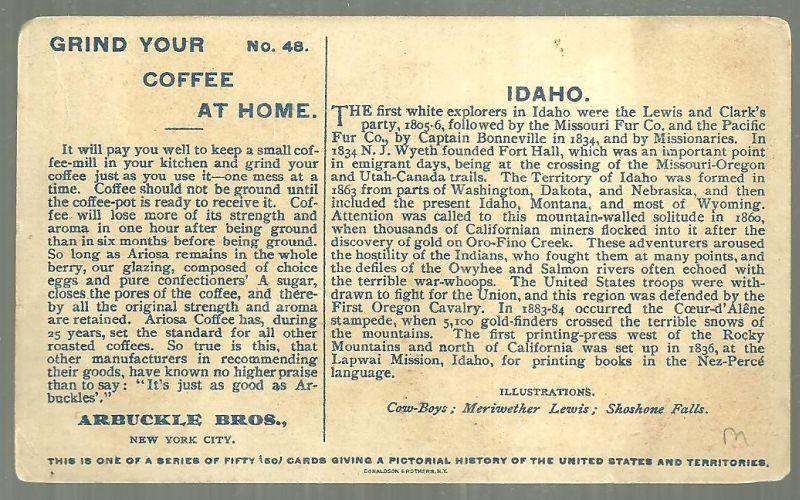 Victorian Trade Card for Arbuckle Bros. Coffee with Idaho