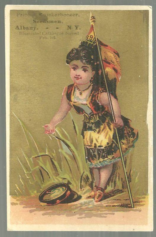 Victorian Trade Card for Price and Knickerbocker Seedsmen with Lovely Gypsy Girl