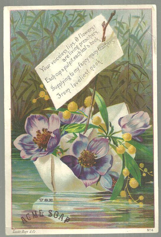 Victorian Trade Card for Acme Soap with Flower Boat and Poem