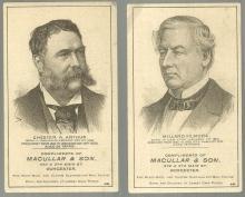 Lot of Two Victorian Trade Cards for Macullar and Son with US Presidents