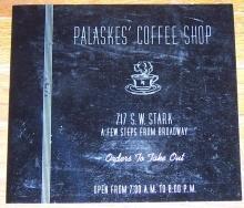 Vintage Menu for Palaskes' Coffee Shop, 717 S. W. Stark, Portland, Oregon