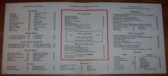 Vintage Menu for Palaskes' Coffee Shop, 717 S. W. Stark, Portland, Oregon