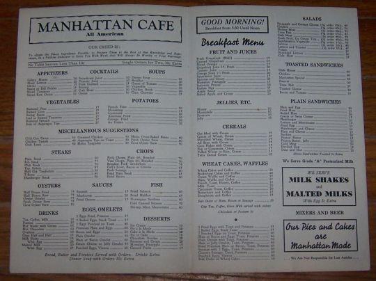 Vintage World War II Menu for Manhattan Cafe, Lewiston, Idaho 1943