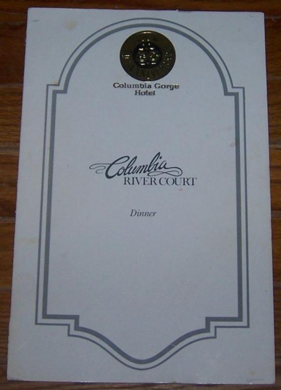 Vintage Menu for Columbia River Court, Columbia River Gorge, Hood River, Oregon