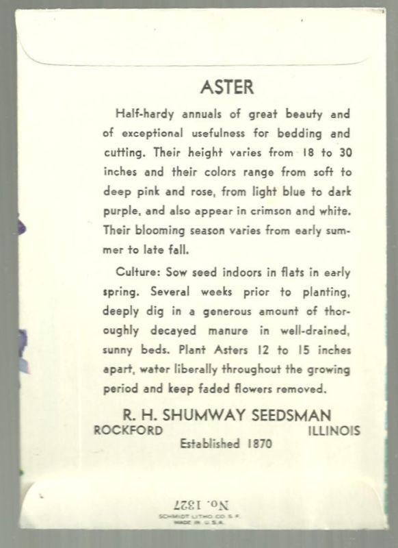 Vintage Empty Package for Aster, Blue Gem. R. H. Shumway, Rockford, Illinois