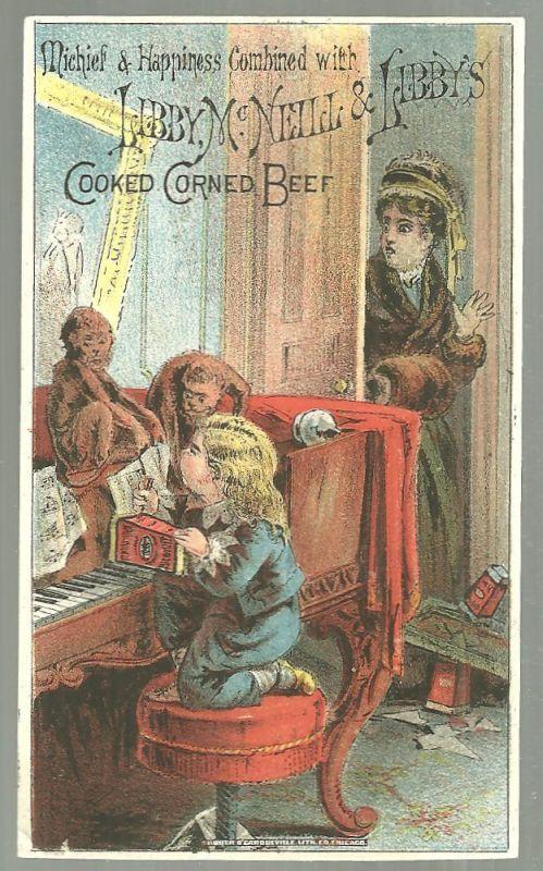Victorian Trade Card For Libby Corned Beef Mischief and Happiness Combined