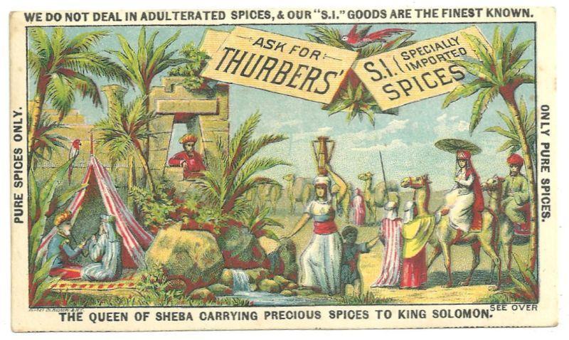 Victorian Trade Card for Thurbers' Spices with The Queen of Sheba
