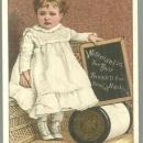 Victorian Trade Card for Willimantic Thread with Baby Holding Chalk Board w/Poem