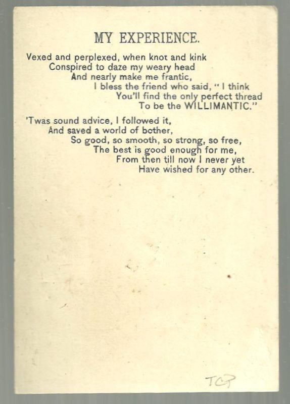 Victorian Trade Card for Willimantic Thread with Baby Holding Chalk Board w/Poem