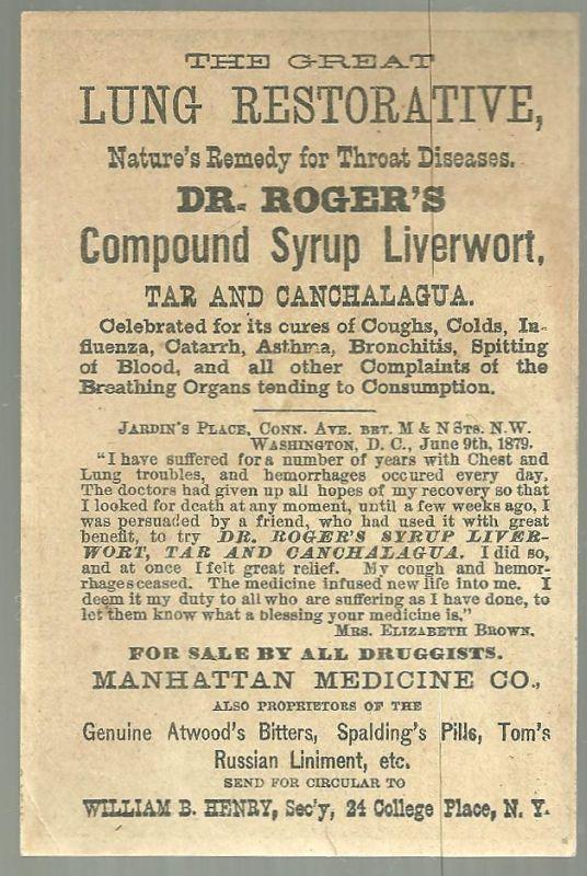 Victorian Trade Card for Dr. Roger's Compound Syrup Liverwort With Adoration