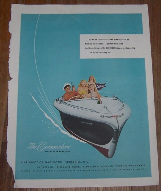 1947 Holiday Magazine Color Advertisement for Commodore De Luxe Runabout Boat