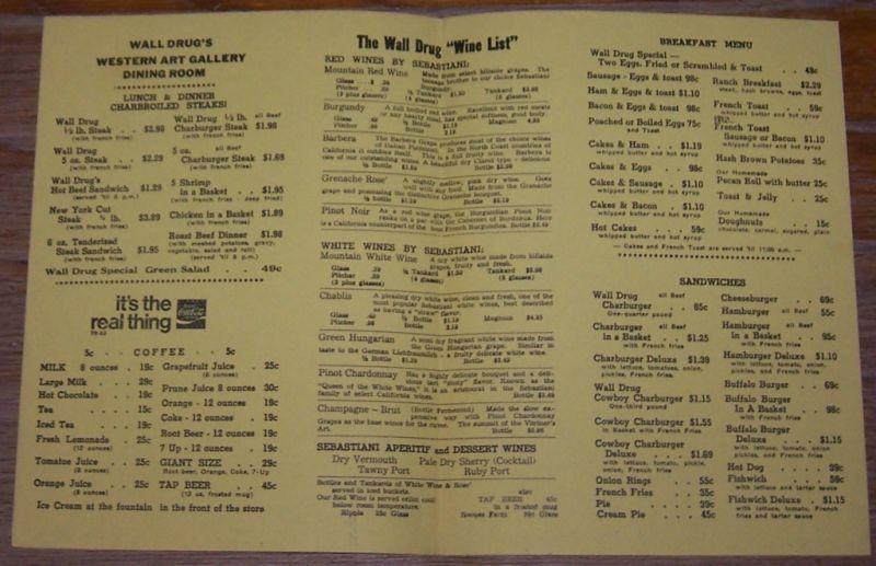 Vintage Menu for Wall Drug, Wall, South Dakota 1972 With History and Map