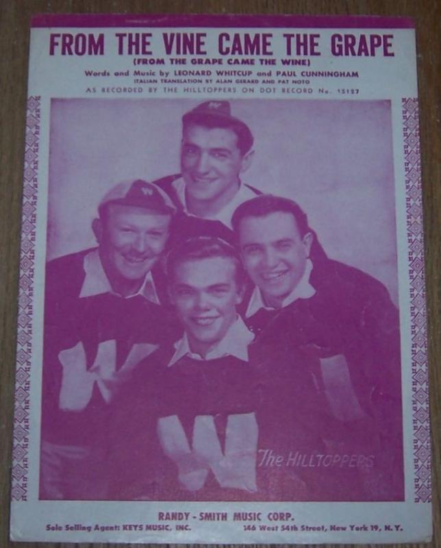 From the Vine Came the Grape Recorded by The Hilltoppers 1949 Sheet Music