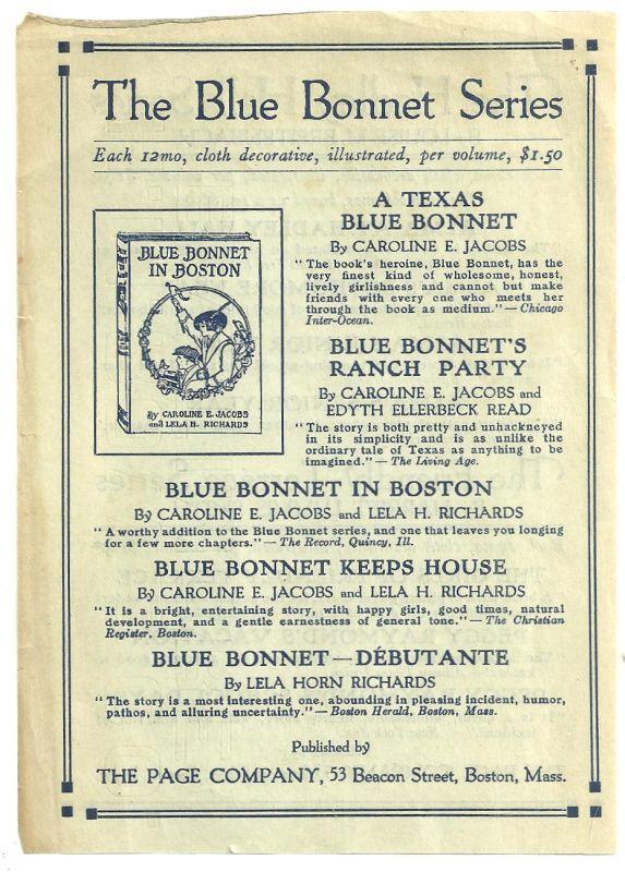 Two Sided Advertisement for The Page Company Girl's Series Books Blue Bonnet