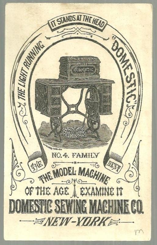 Victorian Trade Card for Domestic Sewing Machine with Rural Village Landscape