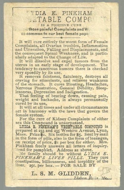 Victorian Trade Card for Lydia Pinkham Compound with East River Bridge