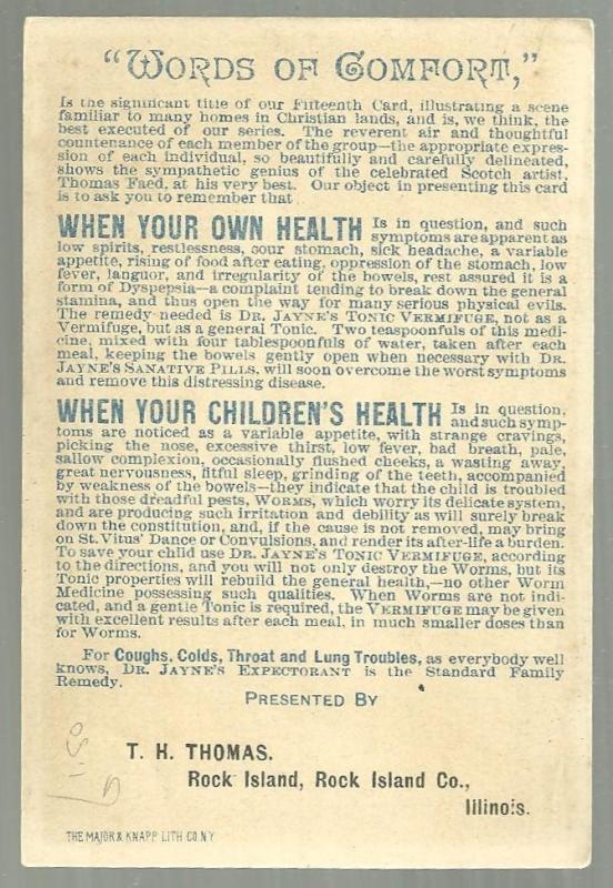 Victorian Trade Card for Dr. D. Jayne's Tonic Vermifuge With Words of Comfort