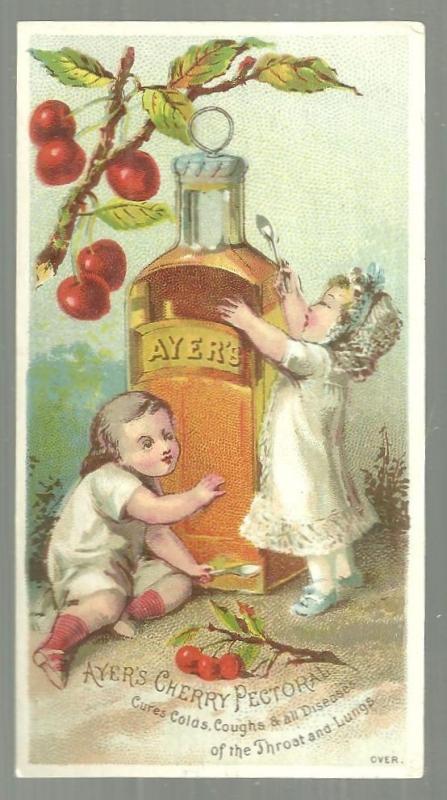 Ayer's Cherry Pectoral Victorian Trade Card With Two Babies and Medicine Bottle