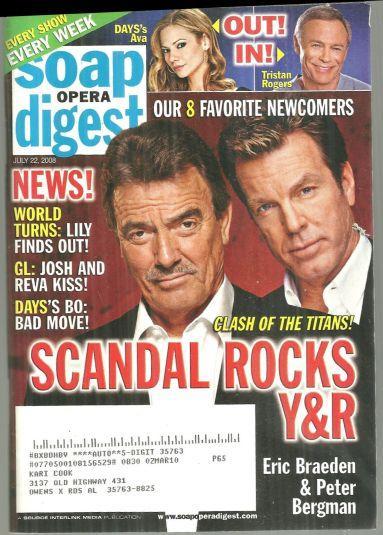 Soap Opera Digest Magazine July 22, 2008 Scandal Rocks Young and Restless