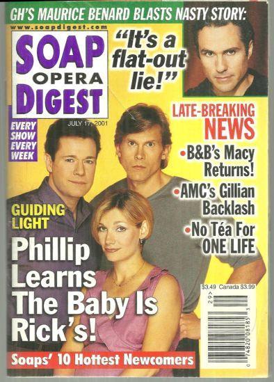 Soap Opera Digest July 17, 2001 Guiding Light, Phillip Learns the Baby is Rick's