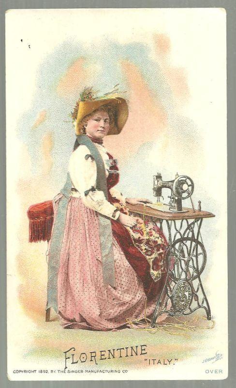 Victorian Trade Card for Singer Sewing Machine with Florentine, Italy Women