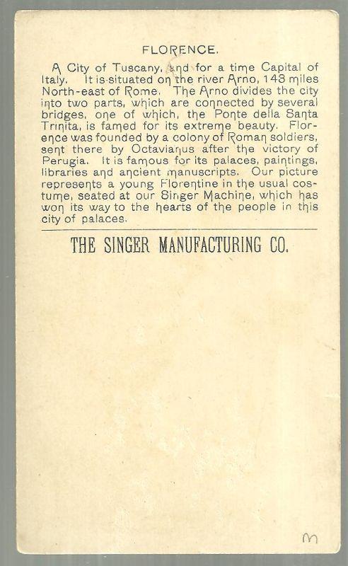 Victorian Trade Card for Singer Sewing Machine with Florentine, Italy Women