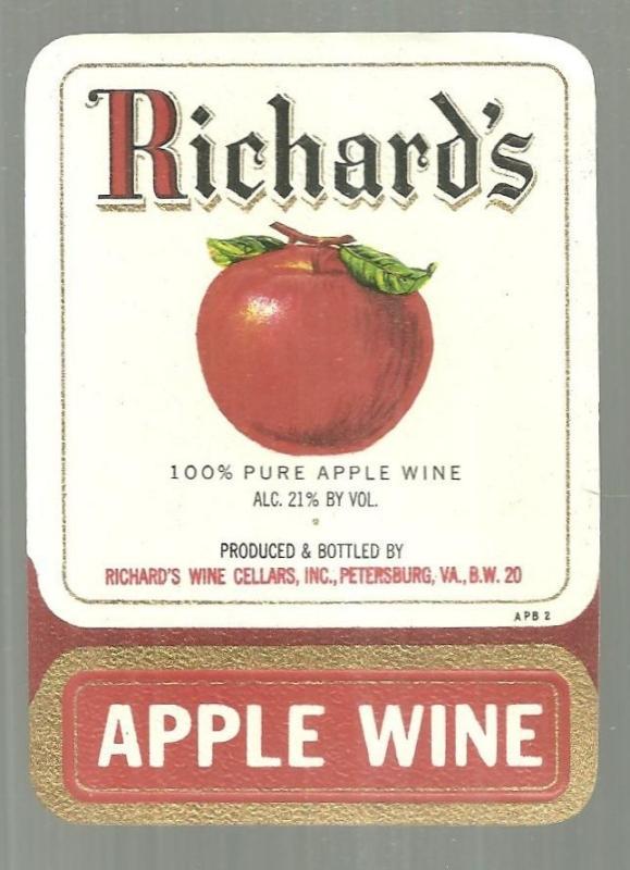 Vintage Label for Briar Richard's Apple Wine Petersburg, Virginia