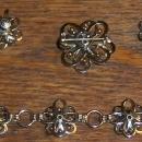 Vintage Gold Tone and Blue Rhinestone Three Piece Set Pin/Bracelet/Earrings