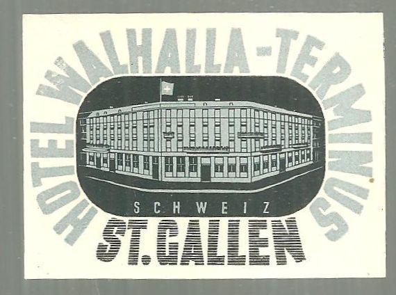 Vintage Souvenir Decal Hotel Walhalla-Terminus, St. Gallen, Switzerland