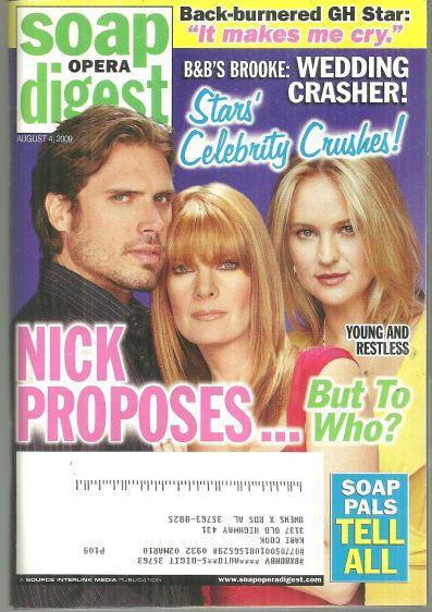 Soap Opera Digest August 4, 2009 Young and Restless Nick Proposes on the Cover