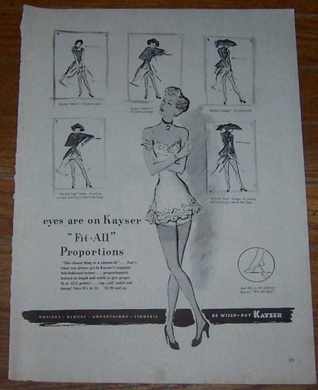1947 Kayser Fit-All Proportions Nylons Life Magazine Advertisement