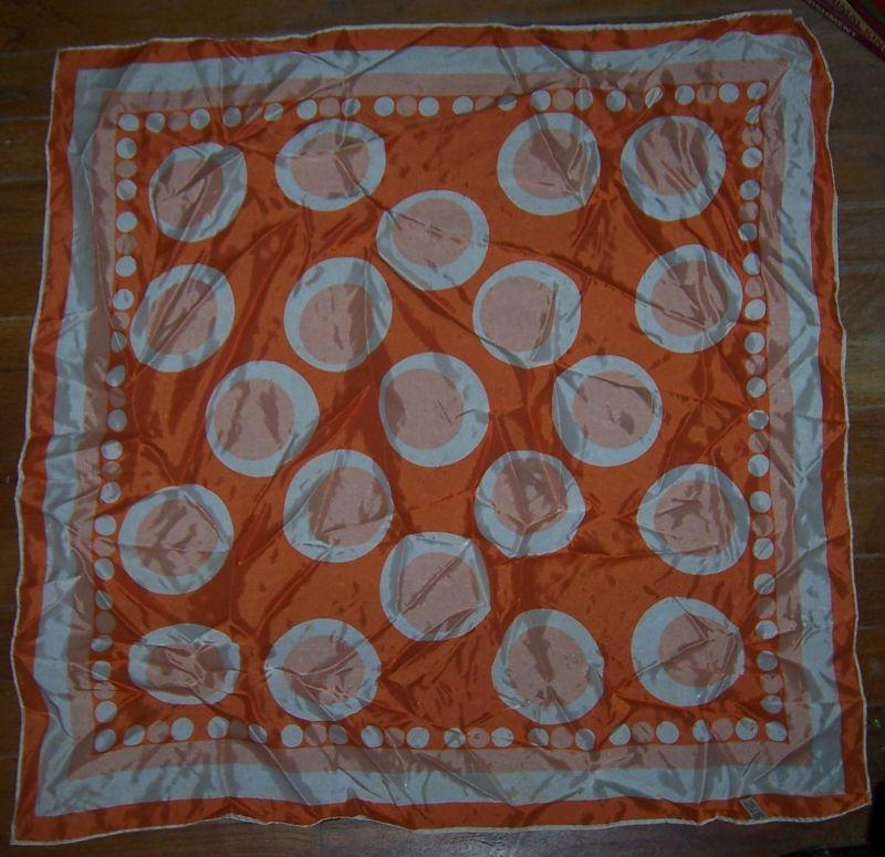 Vintage Bright Orange and White Scarf with Polka Dots Made in Japan