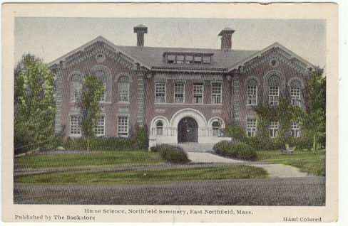 Home Science Hall East Northfield, MA Handcolored Postcard