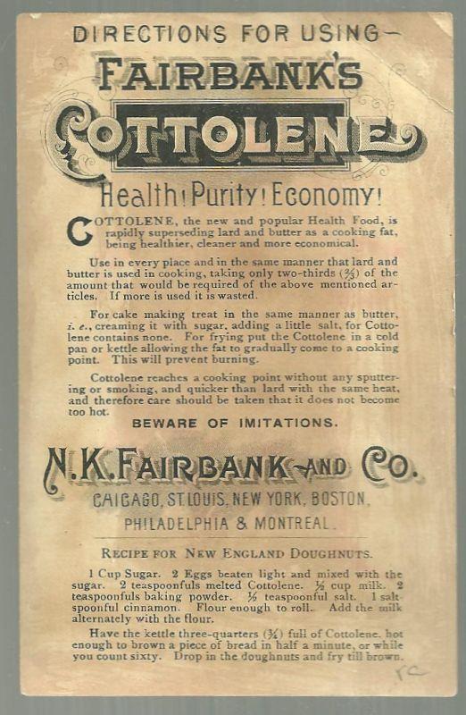 Victorian Trade Card For Fairbank's Cottolene with African American Lady