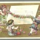 Victorian Trade Card for Johnson's Circulating Library with Children and Garland
