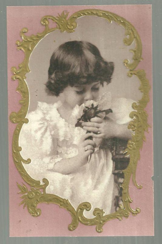 Victorian Trade Card For Woolson Spice Co with Beautiful Girl Sniffing Flowers