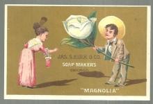Victorian Trade Card For Jas. S. Kirk Soap Makers with Man Handing Lady Magnolia
