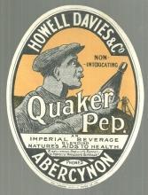 Vintage Quaker Pep Label, Howell Davies, Abercynon, Wales