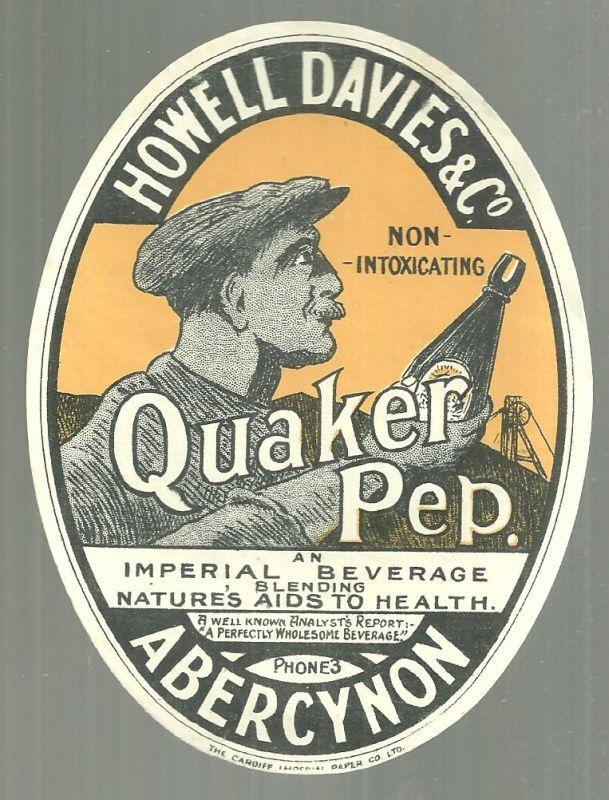 Vintage Quaker Pep Label, Howell Davies, Abercynon, Wales