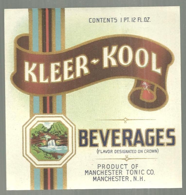 Vintage Kleer-Kool Beverages Label, Manchester Tonic, New Hampshire