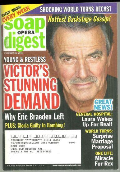 Soap Opera Digest October 28, 2008 Victor's Stunning Demand on the Cover