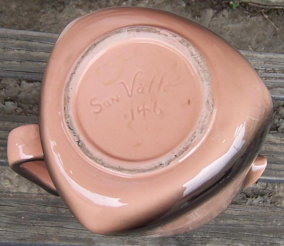Vintage San Vallee Pottery Large Pitcher with Pink and Brown Glaze