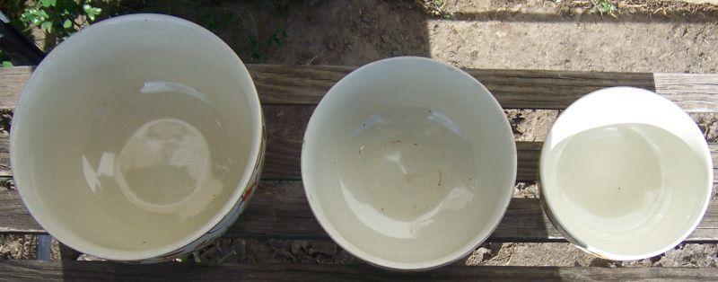 Vintage Hall China Jewel Tea Autumn Leaf Three Piece Mixing Bowl Set