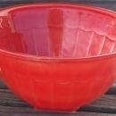 Vintage Glass Large Mixing Bowl with Red Fired On Glaze and Square Bottom