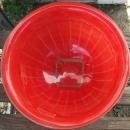 Vintage Glass Large Mixing Bowl with Red Fired On Glaze and Square Bottom