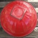 Vintage Glass Large Mixing Bowl with Red Fired On Glaze and Square Bottom