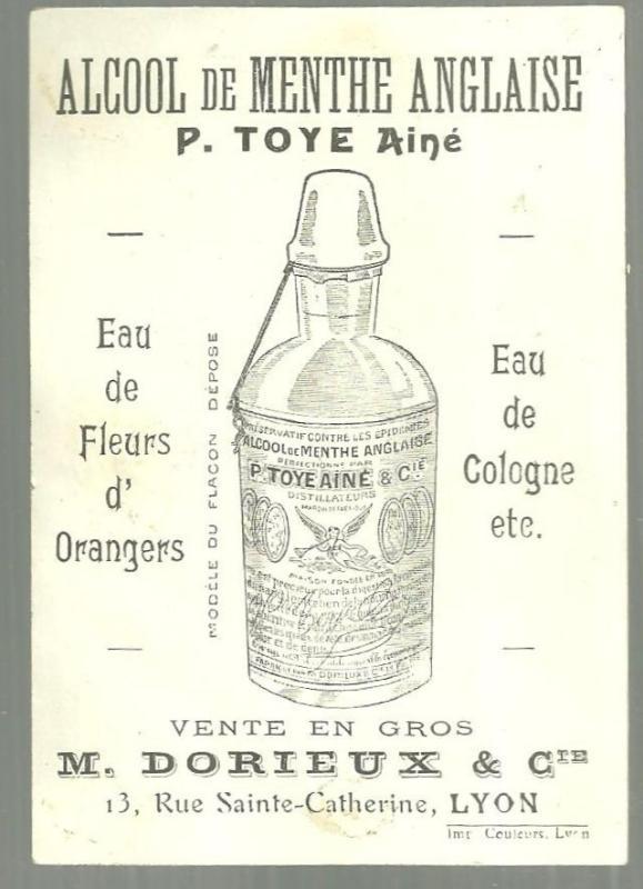 Victorian Trade Card for Alcool de Menthe Anglaise Eau De Cologne, Lyon w/Cart