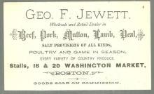 Victorian Trade Card for Geo. J. Jewett Dealer in Beef, Pork, Mutton, Lamb, Veal